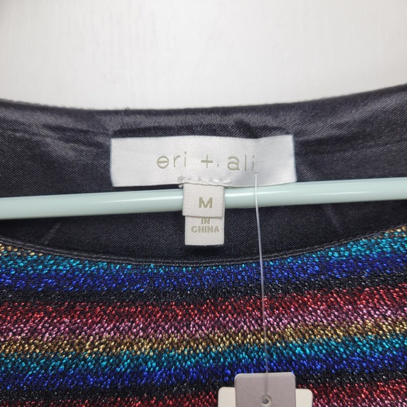 Anthropologie Eri + Ali Shimmer Stripe Long Sleeve Dress M Metallic Holiday - Picture 7 of 10
